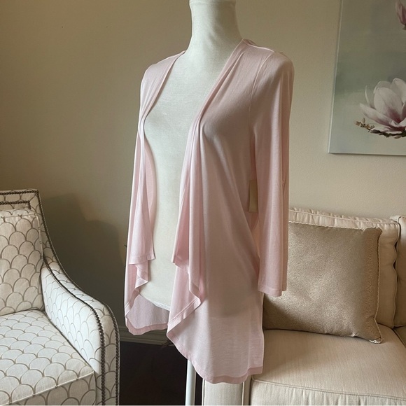 Coldwater Creek Open Front Lightweight Roll Tab Cardigan Tunic In Pale Pink - Picture 6 of 16